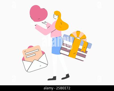 Joyeuse Saint-Valentin concept de vecteur de caractère plat illustration dessinée à la main Illustration de Vecteur