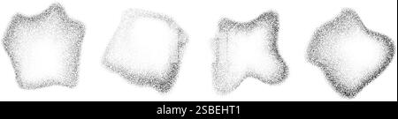 Formes de gouttes à gradient en pointillés fluides. Jeu d'objets liquides noirs pointillés. Taches et taches granuleuses. Des éclaboussures de bruit et des éclaboussures se forment. Dissoudre la texture de poussière de sable. Eléments demi-teintes à évanouissement vectoriel Illustration de Vecteur
