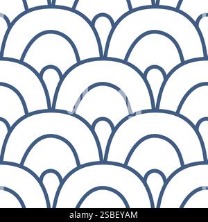 Motif sans couture à festons de mer. Fond sans fin de vague océanique. Couverture simple de répétition d'arc. Ornement continu oriental Seigaiha. Des lignes de répétition de surface Illustration de Vecteur