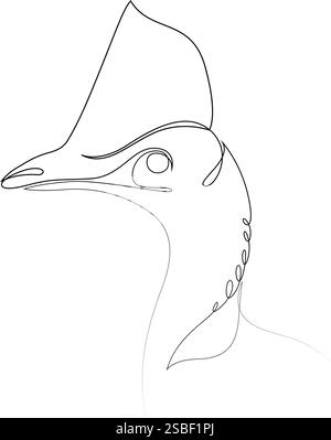 Silhouette à motif oiseau Cassowary d'une ligne. Illustration vectorielle de style minimaliste dessinée à la main Illustration de Vecteur