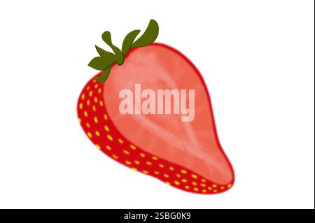 Fraises douces fraîches. Baies rouges entières et coupées en deux. Style plat tendance à la mode fraise dessiné à la main isolé pour le design. illustration Banque D'Images