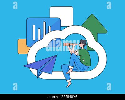 Collaboration commerciale Cloud computing concept vectoriel plat opération illustration dessinée à la main Illustration de Vecteur