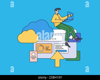 Collaboration commerciale Cloud computing concept vectoriel plat opération illustration dessinée à la main Illustration de Vecteur