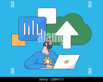 Collaboration commerciale Cloud computing concept vectoriel plat opération illustration dessinée à la main Illustration de Vecteur