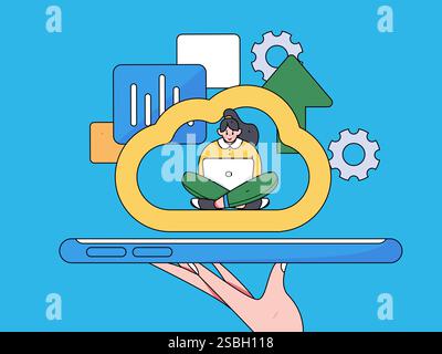 Collaboration commerciale Cloud computing concept vectoriel plat opération illustration dessinée à la main Illustration de Vecteur