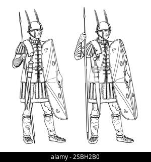 Légionnaires romains avant la bataille. Dessin historique. Banque D'Images
