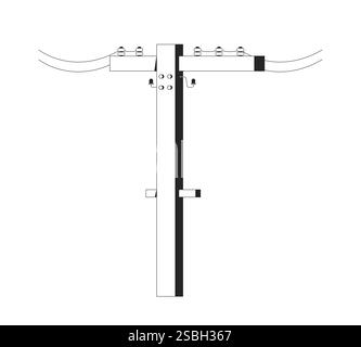 Poteau électrique avec fils noir et blanc ligne 2D objet Illustration de Vecteur