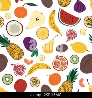 Motif sans couture de fruits. Fond tropical. nourriture fraîche exotique. Décor textile, papier d'emballage, papier peint de cuisine. Impression pour tissu. Pastèque et BA Illustration de Vecteur