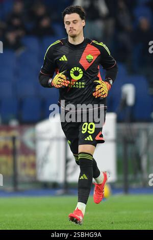 Rome, Latium. 02 février 2025. Mile Svilar de L'AS Roma lors du match de Serie A entre Roma et Napoli au stade olympique, Italie, le 02 février 2025. Crédit crédit : massimo insabato/Alamy Live News Banque D'Images
