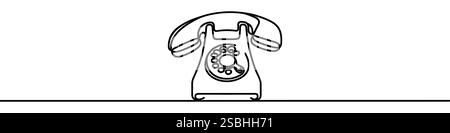 Une illustration en ligne continue d'un téléphone rotatif, isolé sur fond blanc. Dessin au trait d'un téléphone rotatif Illustration de Vecteur