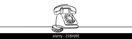 Une illustration en ligne continue d'un téléphone rotatif, isolé sur fond blanc. Dessin au trait d'un téléphone rotatif Illustration de Vecteur