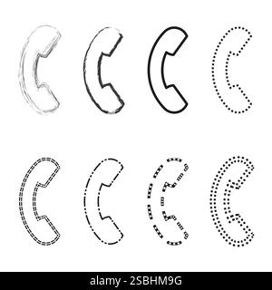 Icônes du combiné téléphonique. Symboles d'appel multiples. Ensemble de périphériques vectoriels. Forme de contour simple. Illustration de Vecteur
