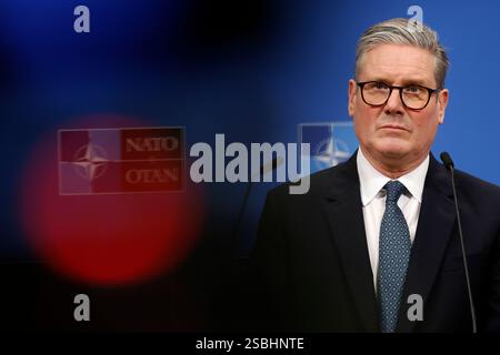 Le premier ministre Sir Keir Starmer lors d'une conférence de presse avec le secrétaire général de l'OTAN Mark Rutte au siège de l'OTAN à Bruxelles, Belgique. Date de la photo : lundi 3 février 2025. Banque D'Images