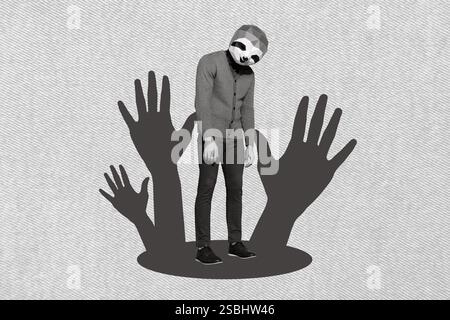 3d rétro résumé modèle d'art créatif collage de bras tenant le stress déprimé sloth arrière-plan de peinture isolé Banque D'Images