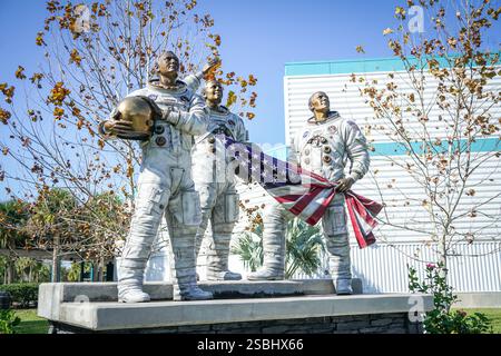 Cape Canaveral, Floride, États-Unis - 13 janvier 2025 : L'aigle a atterri' est un monument dédié aux astronautes Apollo 11, exposé dans le jardin de la Lune au Ken Banque D'Images