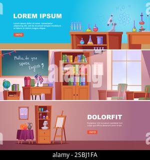 Bannières éducatives. cours de chimie intérieurs spécifiques à l'école langues et arts œuvres d'art originales Illustration de Vecteur