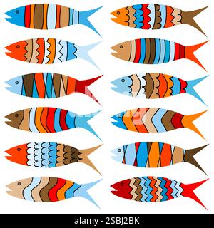 Poisson coloré stylisé sur fond blanc Illustration de Vecteur