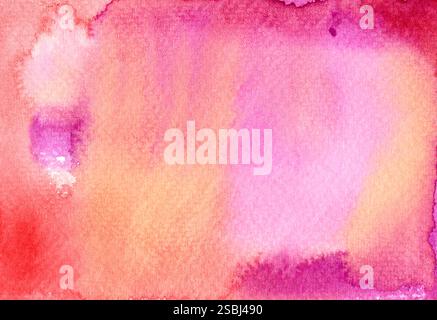 Aquarelle abstraite dégradé délavé dans des teintes chaudes rose et orange avec des textures douces et vibrantes sur papier Banque D'Images