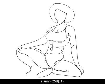 Dessin minimaliste d'une femme assise exécutant une pose de yoga dans un cadre serein intérieur Illustration de Vecteur