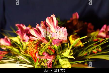Le bouquet floral de différentes fleurs sur un fond noir sombre, Banque D'Images