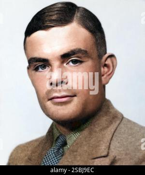 Alan Turing (1912-1954) était un mathématicien anglais, logicien, cryptanalyste et informaticien. Colorisé. Banque D'Images