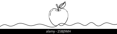 Illustration d'une ligne continue d'une pomme, isolée sur fond blanc. Dessin au trait de pomme. Illustration de Vecteur