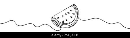 Illustration d'une ligne continue d'une tranche de pastèque, isolée sur fond blanc. Dessin au trait d'une tranche de pastèque Illustration de Vecteur