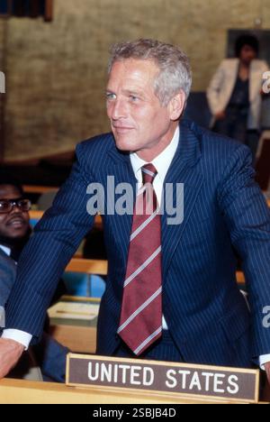 L'acteur américain Paul Newman aux Nations Unies, 1978. Photographie de Bernard Gotfryd. Newman était l'un des cinq représentants du Président Jimmy carter désignés pour assister à la session de l'Assemblée générale des Nations Unies sur le désarmement. Banque D'Images