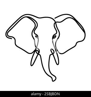 Icône de tête d'éléphant linéaire. Image en noir et blanc d'une tête d'éléphant dessinée. Illustration vectorielle Illustration de Vecteur
