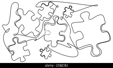 Doodle puzzles avec une ligne sur un fond blanc. Illustration de Vecteur