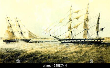 Le 6 juin 1850, l'USS Perry (à gauche) découvre le navire américain Martha de New York, soupçonné d'être un esclavagiste. Banque D'Images