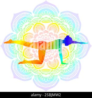 Silhouette colorée de femme pratiquant la pose de yoga Utthita Chakravakasana. Posture de table d'équilibre ou posture de Ruddy Goose. Illustration vectorielle isolée Illustration de Vecteur