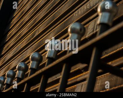 Détail d'une grille avec une porte en acier à l'entrée d'un magasin au Brésil. Cette photo a une mise au point sélective Banque D'Images