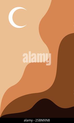 Art des dunes du désert. paysage désertique avec illustration vectorielle de lune Illustration de Vecteur