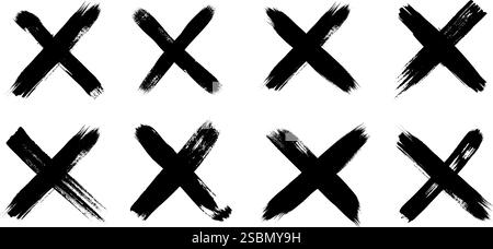 Dessiné à la main, les traits de pinceau grunge sale croisent x illustration vectorielle ensemble d'icônes. Illustration de Vecteur