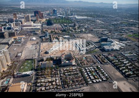 Vue en hauteur depuis l'hélicoptère du centre-ville de Las Vegas pendant la journée Banque D'Images