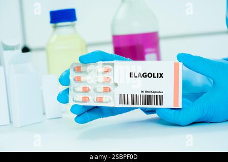 Elagolix est utilisé pour traiter la douleur modérée à sévère associée à l’endométriose en inhibant la gonadotrophine-release hormone (GnRH). Banque D'Images
