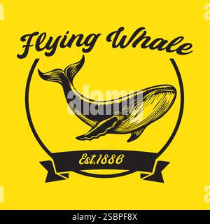 Illustration de baleine volante dans le style Vintage, modèle de logo. Conception vectorielle Illustration de Vecteur
