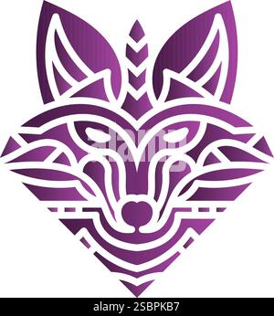 Logo de renard géométrique abstrait en violet avec des motifs tribaux, avec des lignes épurées et une symétrie. Idéal pour le branding ou le design. Tri de renard géométrique violet Illustration de Vecteur