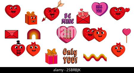 Jeu de personnages rétro groovy pour la Saint-Valentin Illustration de Vecteur