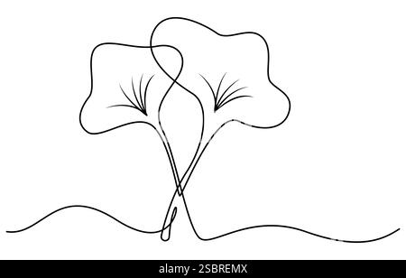Ginkgo biloba dessin continu d'une ligne. Affiche minimaliste de botanique abstraite, illustration vectorielle de dessin de ligne simple continue de fleur de Ginkgo Illustration de Vecteur
