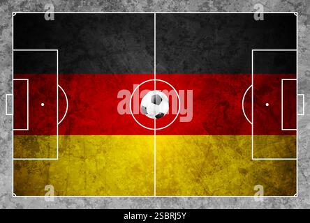Ballon de football sur le terrain de football avec un drapeau allemand. Conception vectorielle grunge Illustration de Vecteur