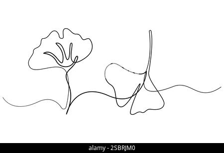 Ginkgo biloba dessin continu d'une ligne. Affiche minimaliste de botanique abstraite, illustration vectorielle de dessin de ligne simple continue de fleur de Ginkgo Illustration de Vecteur