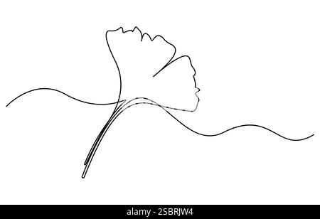 Ginkgo biloba dessin continu d'une ligne. Affiche minimaliste de botanique abstraite, illustration vectorielle de dessin de ligne simple continue de fleur de Ginkgo Illustration de Vecteur