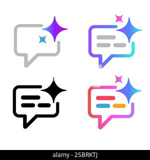 AI chat assistant d'intelligence artificielle symbole d'icône de création de contenu génératif bulle de conversation contour de l'icône de bot de chat et ensemble de gradients Illustration de Vecteur