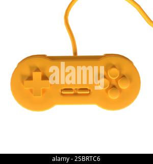 Manette de jeu jaune ludique avec boutons classiques et cordon. Banque D'Images
