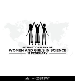 Journée internationale des femmes et des filles dans le thème de la science illustration vectorielle. Convient pour affiche, bannières, campagne et carte de voeux. Illustration de Vecteur