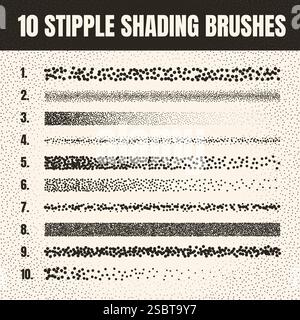 Pinceau dispersé à stipple, dessin à l'encre et texturation. Dégradé de fondu. Pointillés, dessin dotwork, ombrage à l'aide de points. Effet de désintégration des demi-tons Illustration de Vecteur