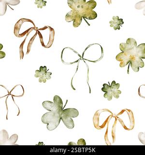 Motif aquarelle sans couture avec trèfle et rubans Banque D'Images