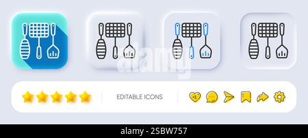 Icône de ligne outils gril. Panneau d'ustensiles de barbecue. Boutons neumorphiques. Vecteur Illustration de Vecteur